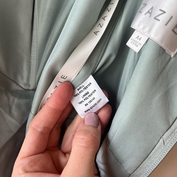 Azazie sz 4 dusty sage pleated chiffon bridesmaids gown formal dress FLAWED HEM - Picture 7 of 15